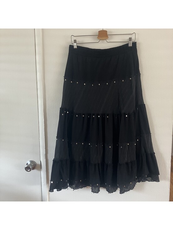 Charlotte Russe Dresses & Skirts - Whimsigoth Flowy Witchy Black Patchwork Tiered Maxi Skirt Romantic Bohemian Sz M